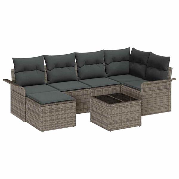 Grote foto vidaxl tuin sofa set met kussen met opslag 7 pcs grijs poly riet tuin en terras tuinmeubelen