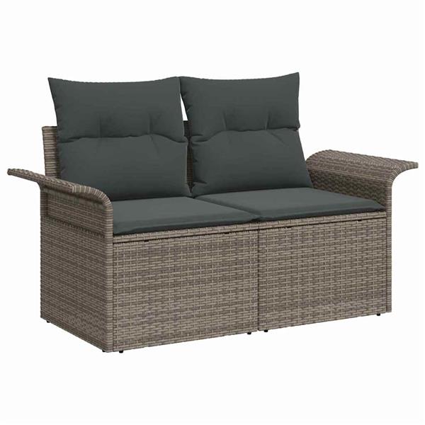 Grote foto vidaxl tuin sofa set met kussen met opslag 7 pcs grijs poly riet tuin en terras tuinmeubelen