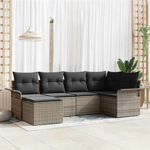 Grote foto vidaxl tuin sofa set met kussen met opslag 6 pcs grijs poly riet tuin en terras tuinmeubelen