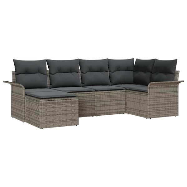 Grote foto vidaxl tuin sofa set met kussen met opslag 6 pcs grijs poly riet tuin en terras tuinmeubelen