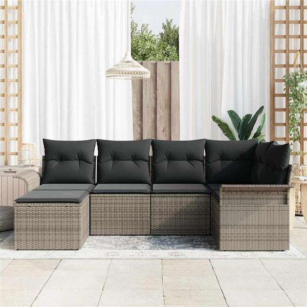 Grote foto vidaxl tuin sofa set met kussen met opslag 6 pcs grijs poly riet tuin en terras tuinmeubelen