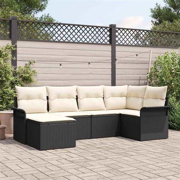 Grote foto vidaxl tuin sofa set met kussen met opslag 6 pcs zwart poly riet tuin en terras tuinmeubelen