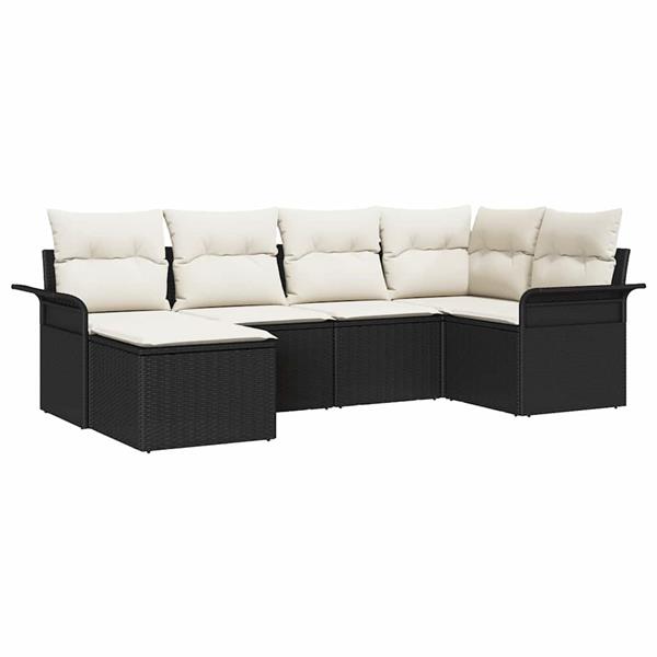 Grote foto vidaxl tuin sofa set met kussen met opslag 6 pcs zwart poly riet tuin en terras tuinmeubelen