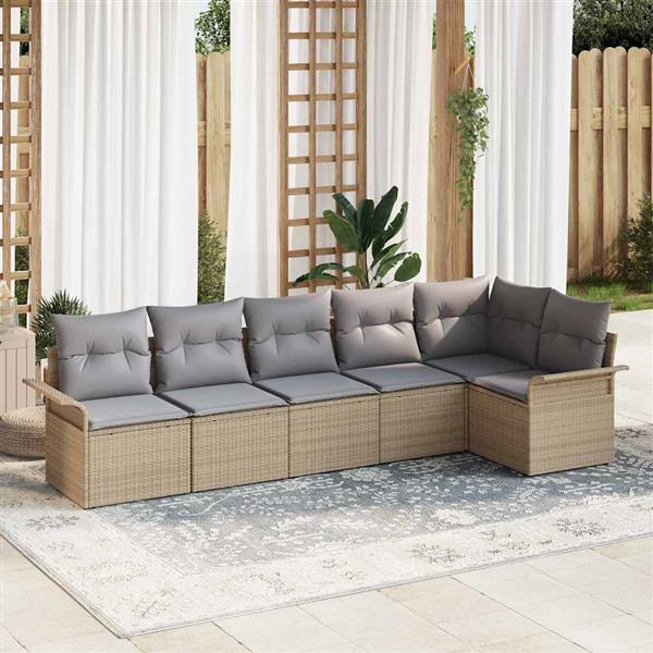 Grote foto vidaxl tuin sofa set met kussen met opslag 6 pcs beige poly riet tuin en terras tuinmeubelen