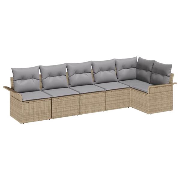 Grote foto vidaxl tuin sofa set met kussen met opslag 6 pcs beige poly riet tuin en terras tuinmeubelen