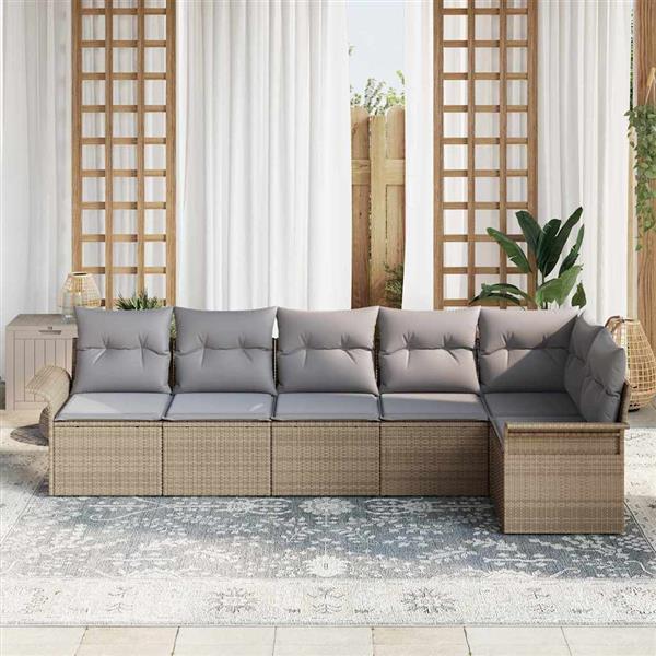 Grote foto vidaxl tuin sofa set met kussen met opslag 6 pcs beige poly riet tuin en terras tuinmeubelen