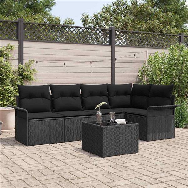 Grote foto vidaxl tuin sofa set met kussen met opslag 6 pcs zwart poly riet tuin en terras tuinmeubelen