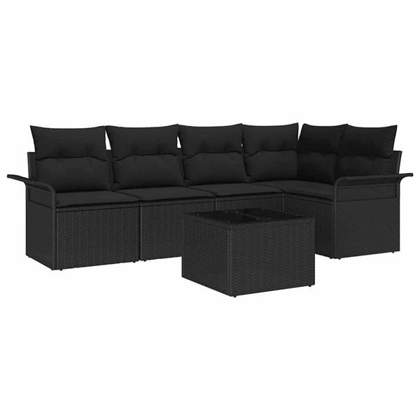Grote foto vidaxl tuin sofa set met kussen met opslag 6 pcs zwart poly riet tuin en terras tuinmeubelen