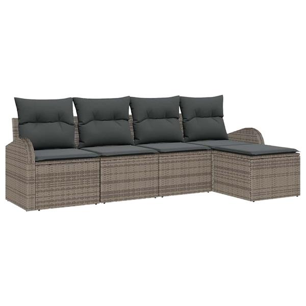 Grote foto vidaxl tuin sofa set met kussen 5 pcs grijs poly riet tuin en terras tuinmeubelen
