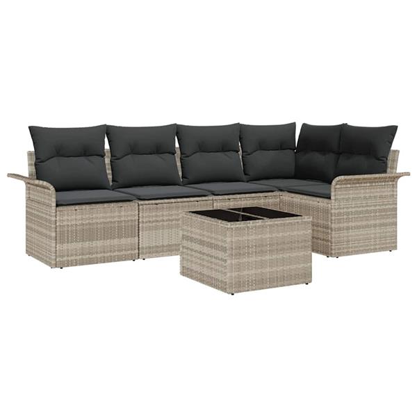 Grote foto vidaxl tuin sofa set met kussen met opslag 6 pcs lichtgrijs poly riet tuin en terras tuinmeubelen