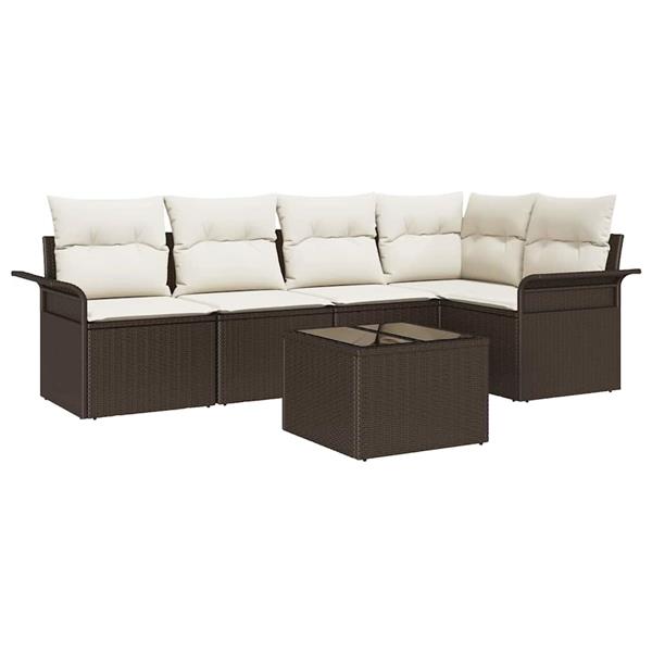 Grote foto vidaxl tuin sofa set met kussen met opslag 6 pcs bruin poly riet tuin en terras tuinmeubelen