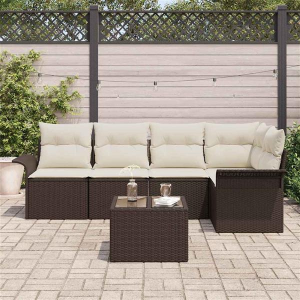 Grote foto vidaxl tuin sofa set met kussen met opslag 6 pcs bruin poly riet tuin en terras tuinmeubelen