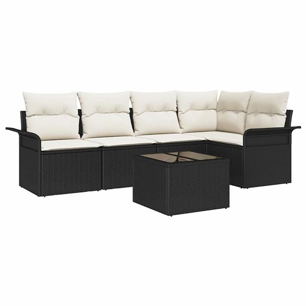 Grote foto vidaxl tuin sofa set met kussen met opslag 6 pcs zwart poly riet tuin en terras tuinmeubelen