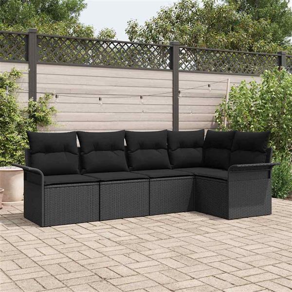 Grote foto vidaxl tuin sofa set met kussen met opslag 5 pcs zwart poly riet tuin en terras tuinmeubelen