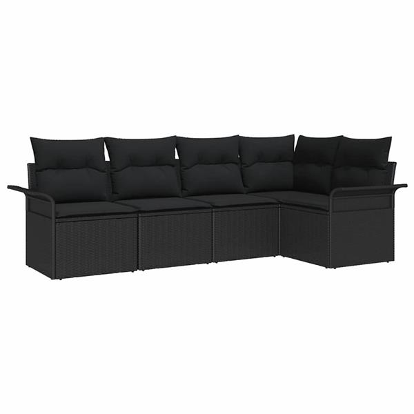 Grote foto vidaxl tuin sofa set met kussen met opslag 5 pcs zwart poly riet tuin en terras tuinmeubelen