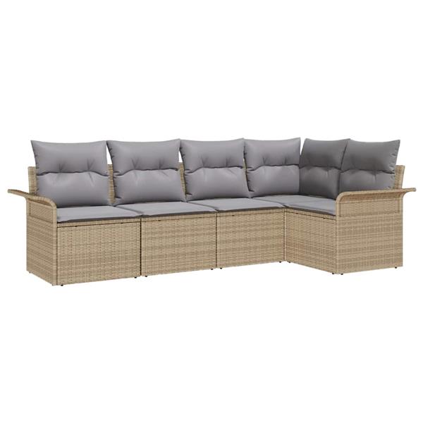 Grote foto vidaxl tuin sofa set met kussen met opslag 5 pcs beige poly riet tuin en terras tuinmeubelen