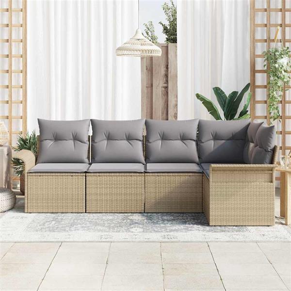 Grote foto vidaxl tuin sofa set met kussen met opslag 5 pcs beige poly riet tuin en terras tuinmeubelen