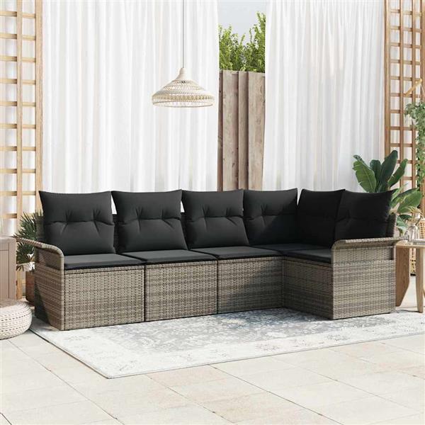 Grote foto vidaxl tuin sofa set met kussen met opslag 5 pcs grijs poly riet tuin en terras tuinmeubelen