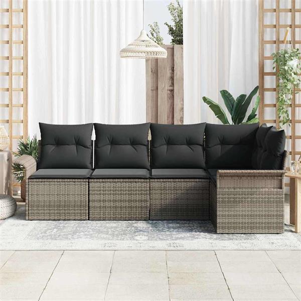Grote foto vidaxl tuin sofa set met kussen met opslag 5 pcs grijs poly riet tuin en terras tuinmeubelen