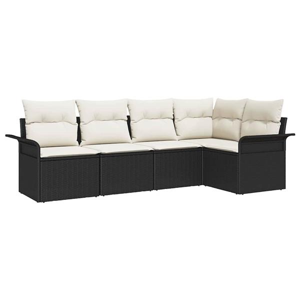 Grote foto vidaxl tuin sofa set met kussen met opslag 5 pcs zwart poly riet tuin en terras tuinmeubelen