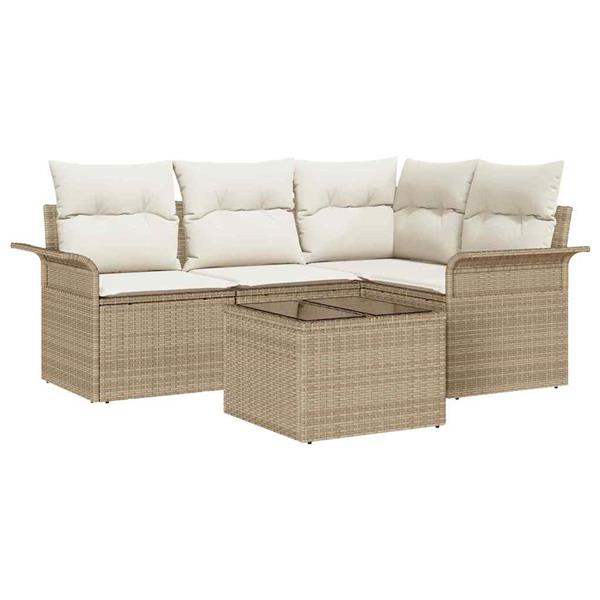 Grote foto vidaxl tuin sofa set met kussen met opslag 5 pcs beige poly riet tuin en terras tuinmeubelen