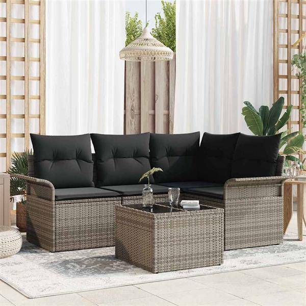 Grote foto vidaxl tuin sofa set met kussen met opslag 5 pcs grijs poly riet tuin en terras tuinmeubelen