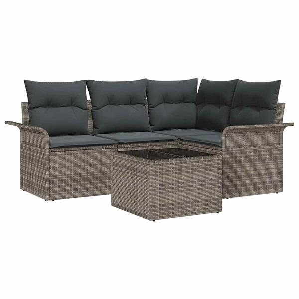 Grote foto vidaxl tuin sofa set met kussen met opslag 5 pcs grijs poly riet tuin en terras tuinmeubelen