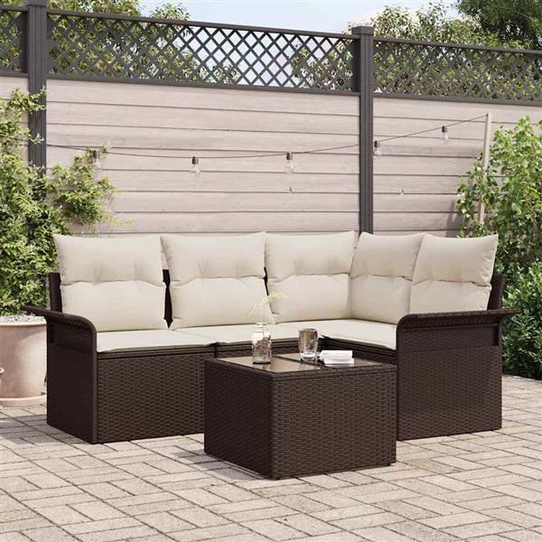 Grote foto vidaxl tuin sofa set met kussen met opslag 5 pcs bruin poly riet tuin en terras tuinmeubelen