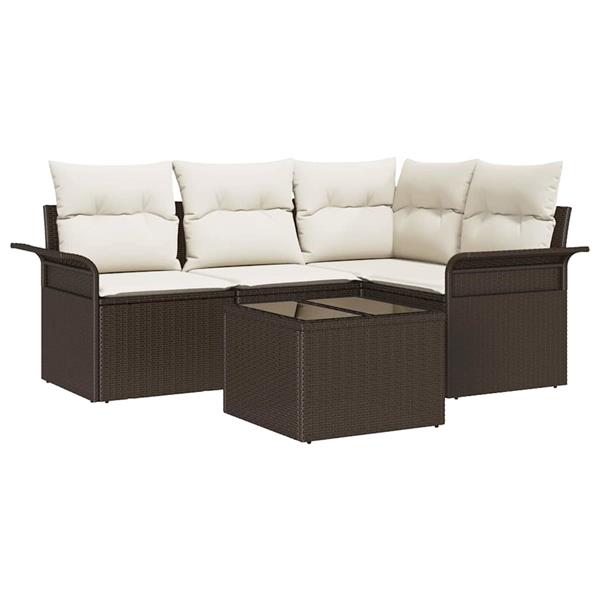 Grote foto vidaxl tuin sofa set met kussen met opslag 5 pcs bruin poly riet tuin en terras tuinmeubelen