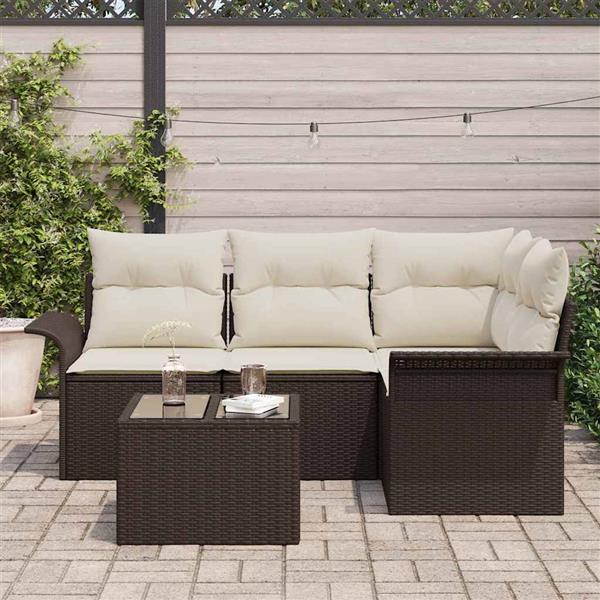 Grote foto vidaxl tuin sofa set met kussen met opslag 5 pcs bruin poly riet tuin en terras tuinmeubelen