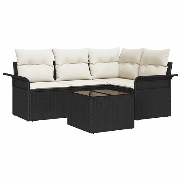 Grote foto vidaxl tuin sofa set met kussen met opslag 5 pcs zwart poly riet tuin en terras tuinmeubelen