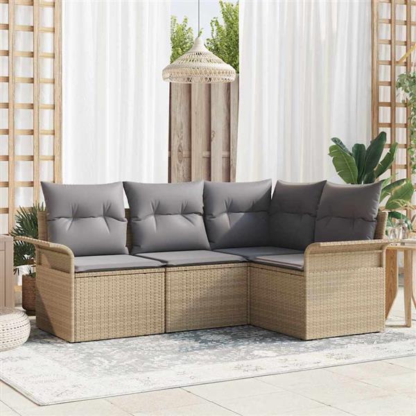 Grote foto vidaxl tuin sofa set met kussen met opslag 4 pcs beige poly riet tuin en terras tuinmeubelen
