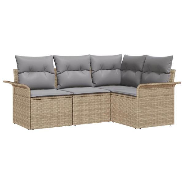 Grote foto vidaxl tuin sofa set met kussen met opslag 4 pcs beige poly riet tuin en terras tuinmeubelen