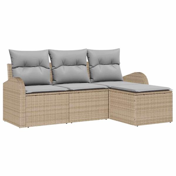 Grote foto vidaxl tuin sofa set met kussen 4 pcs beige lichtgrijs poly riet tuin en terras tuinmeubelen