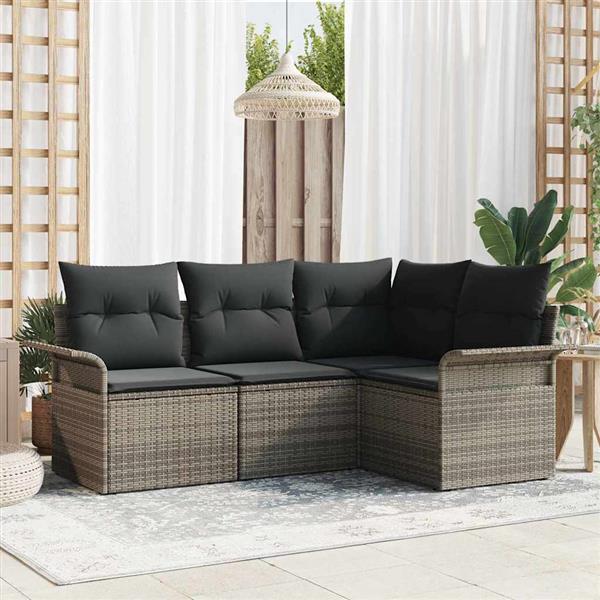 Grote foto vidaxl tuin sofa set met kussen met opslag 4 pcs grijs poly riet tuin en terras tuinmeubelen