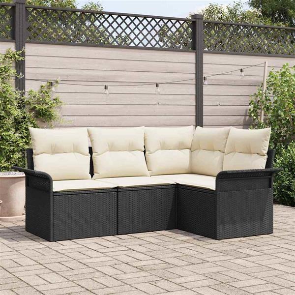 Grote foto vidaxl tuin sofa set met kussen met opslag 4 pcs zwart poly riet tuin en terras tuinmeubelen