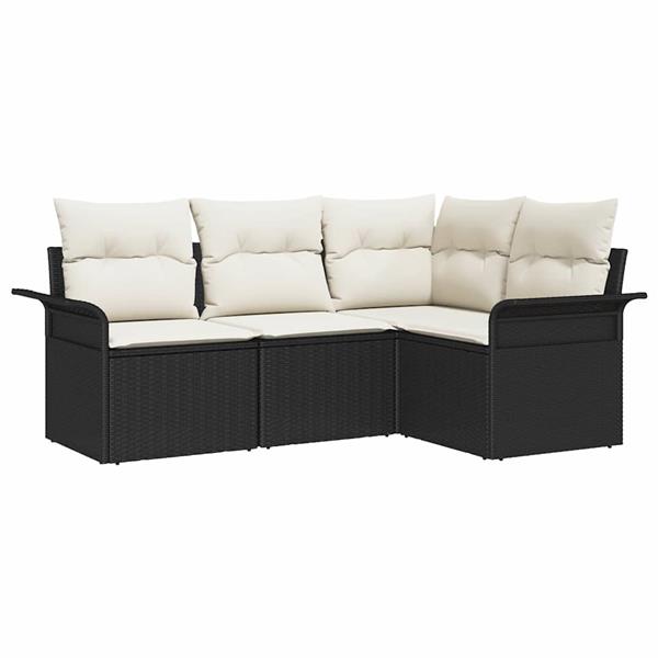 Grote foto vidaxl tuin sofa set met kussen met opslag 4 pcs zwart poly riet tuin en terras tuinmeubelen