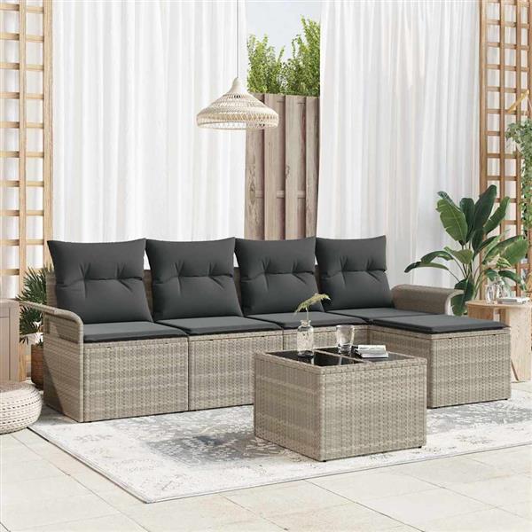 Grote foto vidaxl tuin sofa set met kussen met opslag 6 pcs lichtgrijs poly riet tuin en terras tuinmeubelen