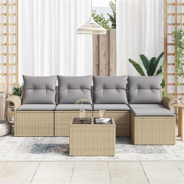Grote foto vidaxl tuin sofa set met kussen met opslag 6 pcs beige poly riet tuin en terras tuinmeubelen