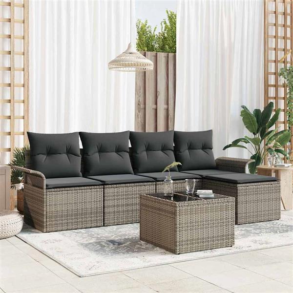 Grote foto vidaxl tuin sofa set met kussen met opslag 6 pcs grijs poly riet tuin en terras tuinmeubelen