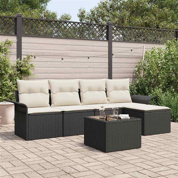 Grote foto vidaxl tuin sofa set met kussen met opslag 6 pcs zwart poly riet tuin en terras tuinmeubelen