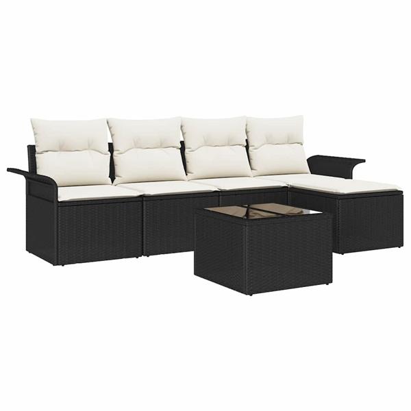 Grote foto vidaxl tuin sofa set met kussen met opslag 6 pcs zwart poly riet tuin en terras tuinmeubelen