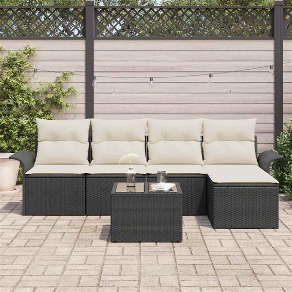 Grote foto vidaxl tuin sofa set met kussen met opslag 6 pcs zwart poly riet tuin en terras tuinmeubelen