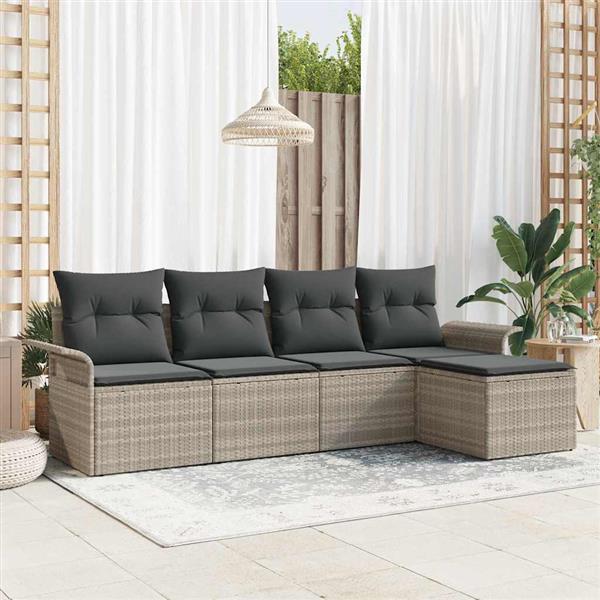 Grote foto vidaxl tuin sofa set met kussen met opslag 5 pcs lichtgrijs poly riet tuin en terras tuinmeubelen