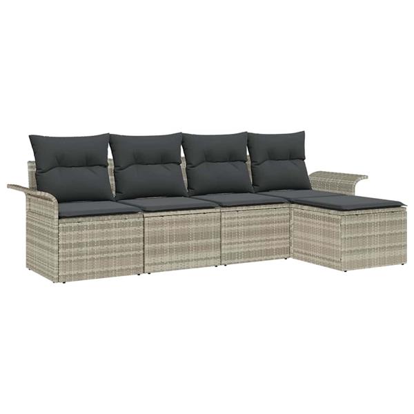 Grote foto vidaxl tuin sofa set met kussen met opslag 5 pcs lichtgrijs poly riet tuin en terras tuinmeubelen
