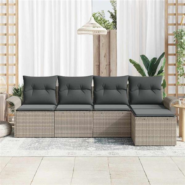 Grote foto vidaxl tuin sofa set met kussen met opslag 5 pcs lichtgrijs poly riet tuin en terras tuinmeubelen