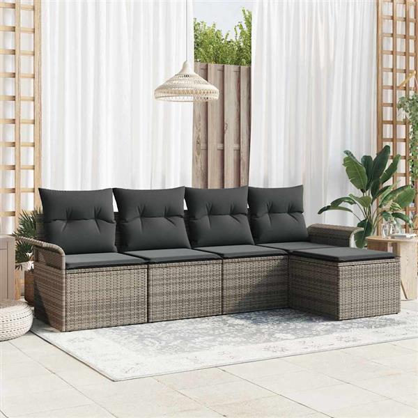 Grote foto vidaxl tuin sofa set met kussen met opslag 5 pcs grijs poly riet tuin en terras tuinmeubelen