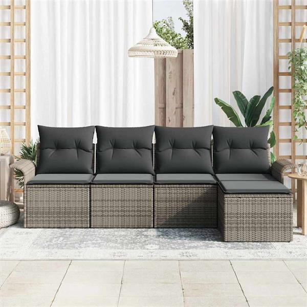 Grote foto vidaxl tuin sofa set met kussen met opslag 5 pcs grijs poly riet tuin en terras tuinmeubelen