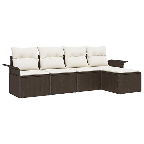Grote foto vidaxl tuin sofa set met kussen met opslag 5 pcs bruin poly riet tuin en terras tuinmeubelen