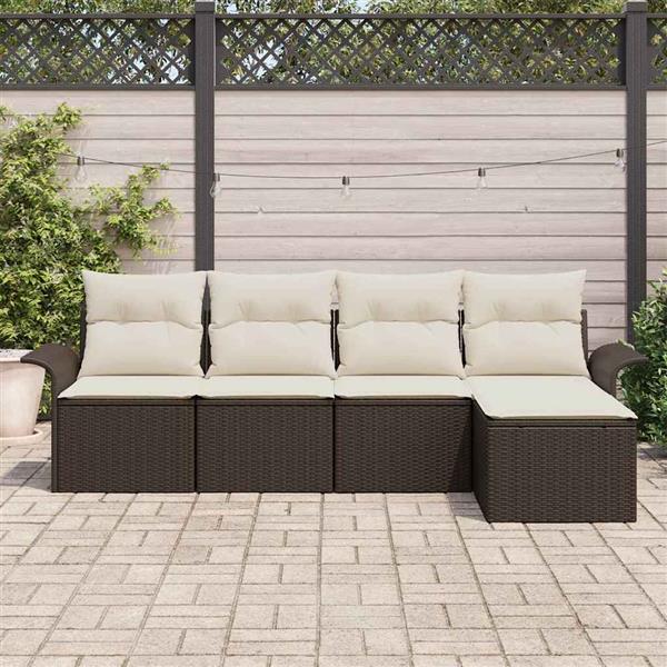 Grote foto vidaxl tuin sofa set met kussen met opslag 5 pcs bruin poly riet tuin en terras tuinmeubelen